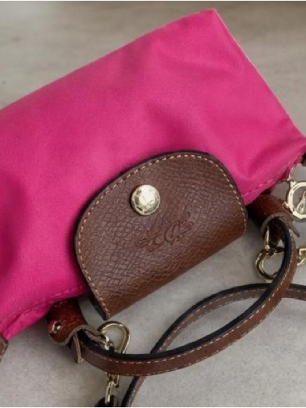 Longchamp Hot Pink Crossbody with Brown Leather Trim
